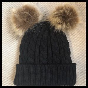 Baby/Toddler Faux Fur Pom Pom Knit Hat Black